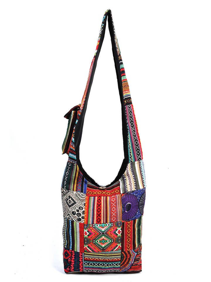 Bolso hobo hippie de algodón con estampado gráfico parcheado para venta al por mayor de The Collection Royal / Royal Handicrafts