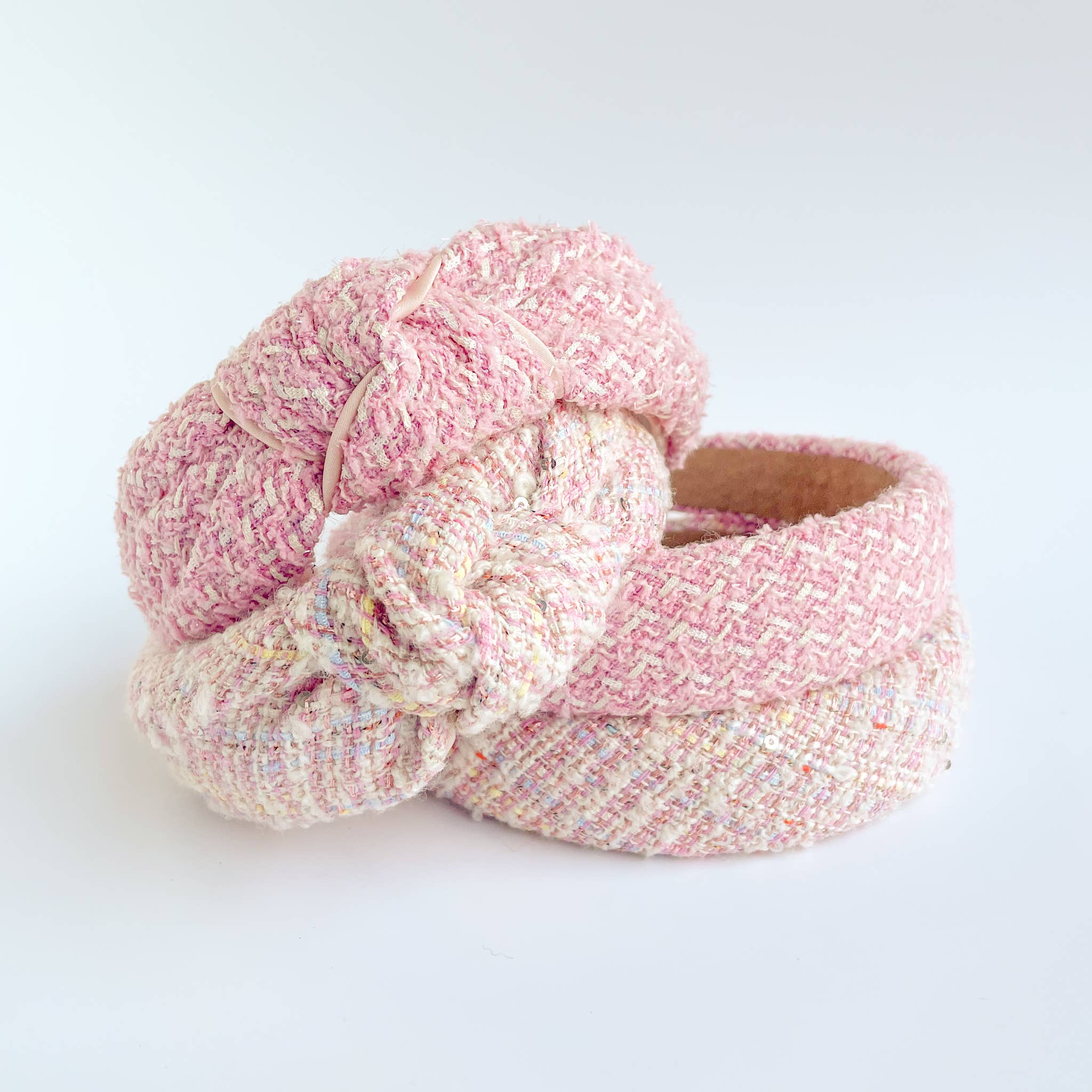 Assorted Pink Tweed Sparkle Padded Knot Headband for wholesale on Faire