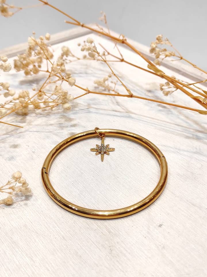 Lucida rigid bangle bracelet with rhinestone charm for wholesale by LOLO & YAYA