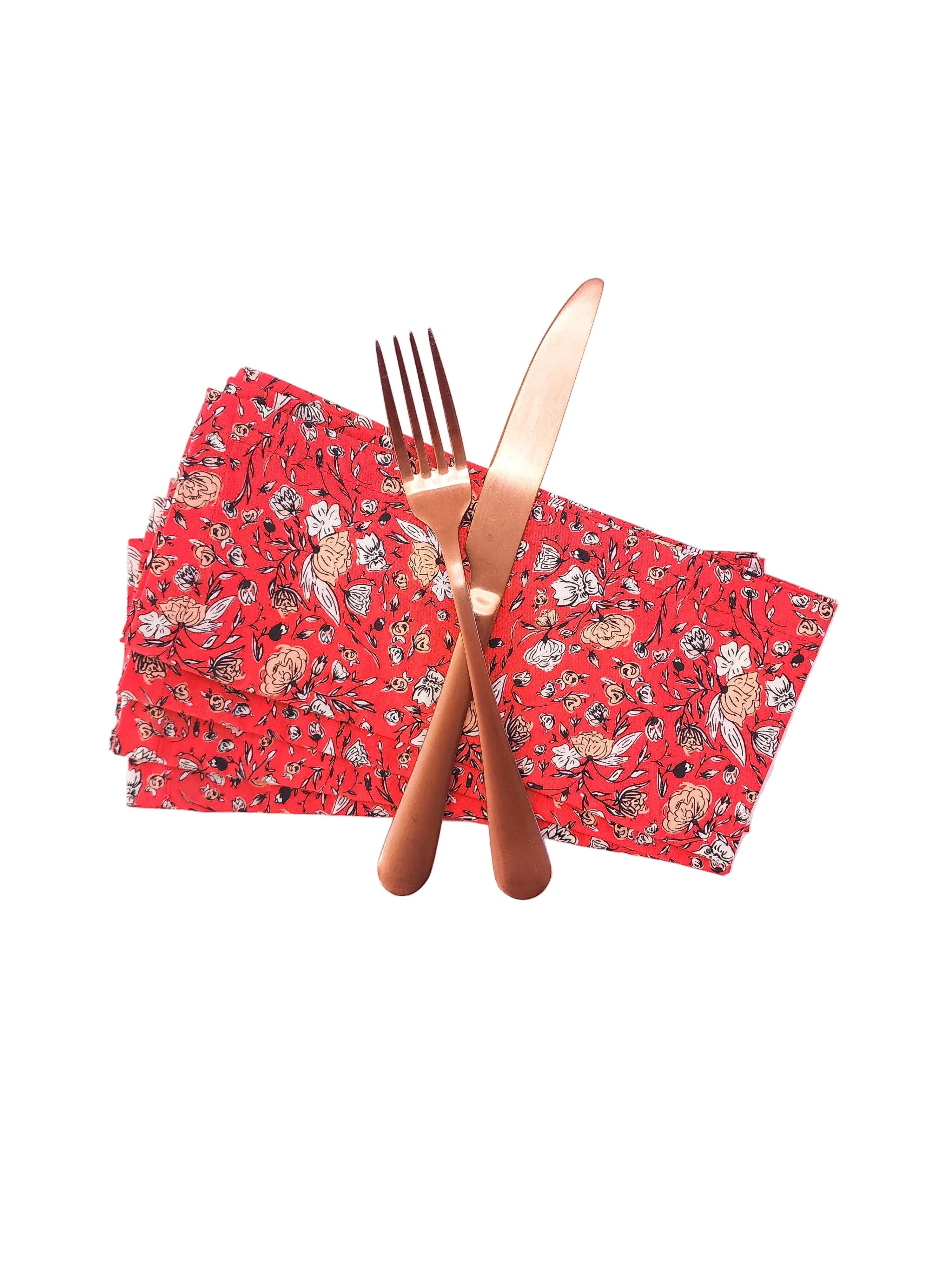 90 West Linen Co. - Wholesale Dinner & Cloth Napkin - Vibrant Red Floral Cloth Napkins, Set of 410