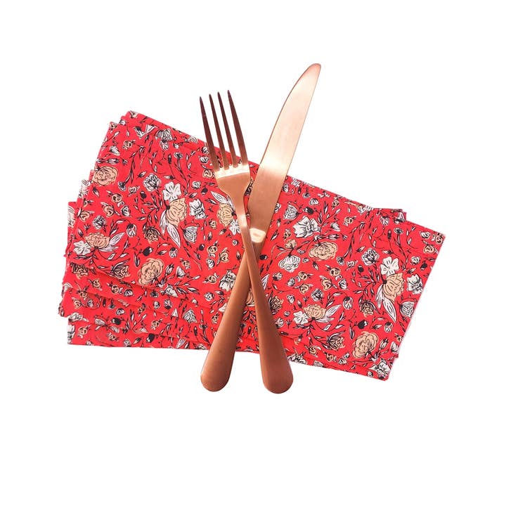 90 West Linen Co. - Wholesale Dinner & Cloth Napkin - Vibrant Red Floral Cloth Napkins, Set of 410