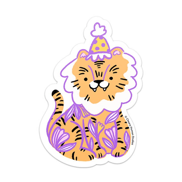 Party Tiger - Handmade Vinyl Sticker for wholesale by Cheery Human Studios