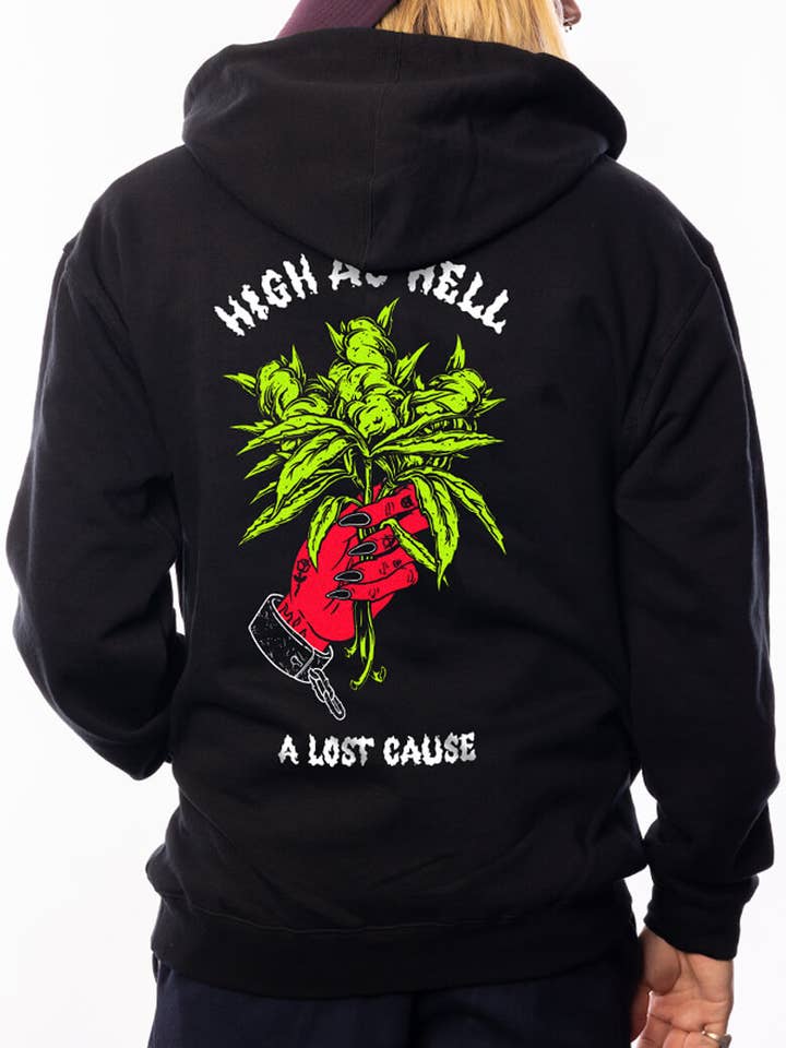 Sweat à capuche zippé High As Hell pour la vente par A Lost Cause