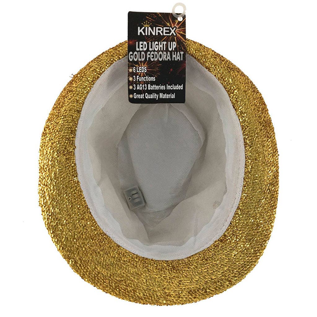 KINREX - Venta al por mayor Sombreros/coronas de fiesta - Sombrero de Feliz Nochevieja - Light Up Gold Fedora6