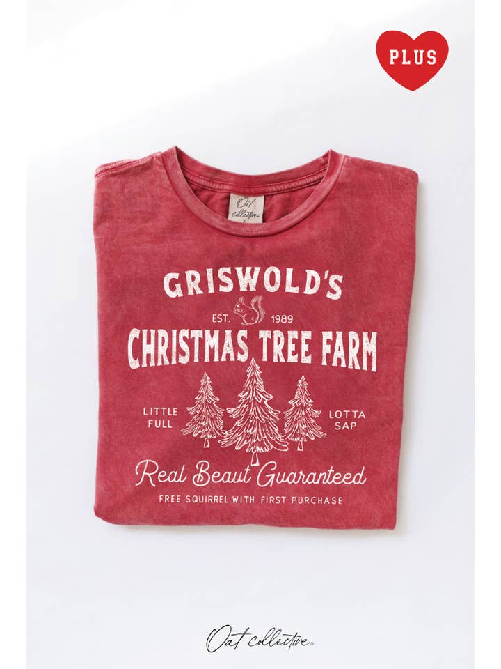 OAT COLLECTIVE - Wholesale Screen Printed T-Shirt - Women's - GRISWOLD'S CHRISTMAS TREE FARM Plus Mineral Graphic Top