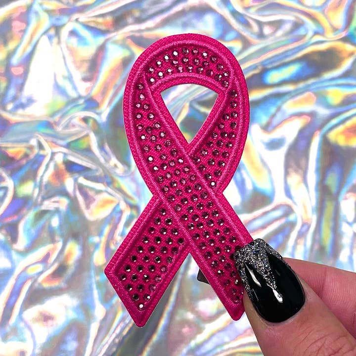 Breast Cancer Gemstone Ribbon Patch Iron-On for Hats for wholesale by The Crafty Engineer