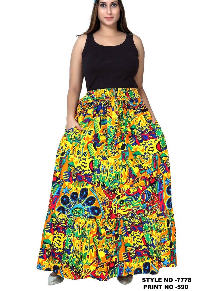 Women's 3-Tiered African Print Skirt for wholesale by KaraChic