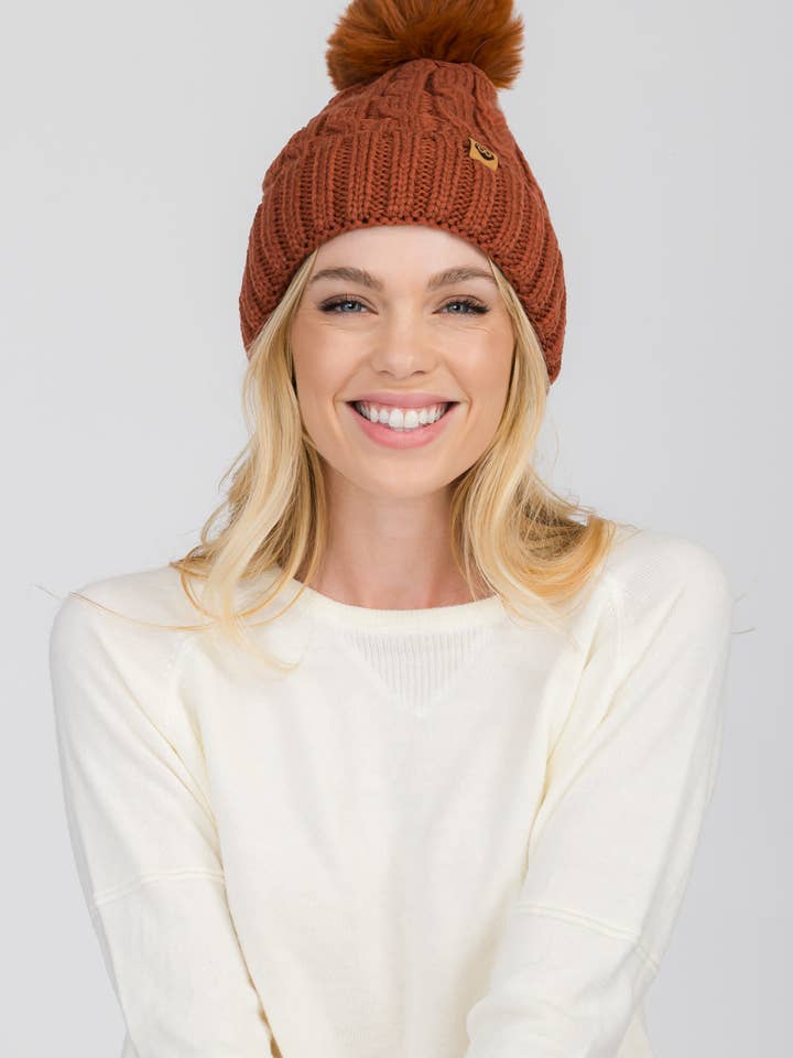 Berretto in maglia a trecce intrecciate foderato in pile per la vendita all'ingrosso da parte di Honey J