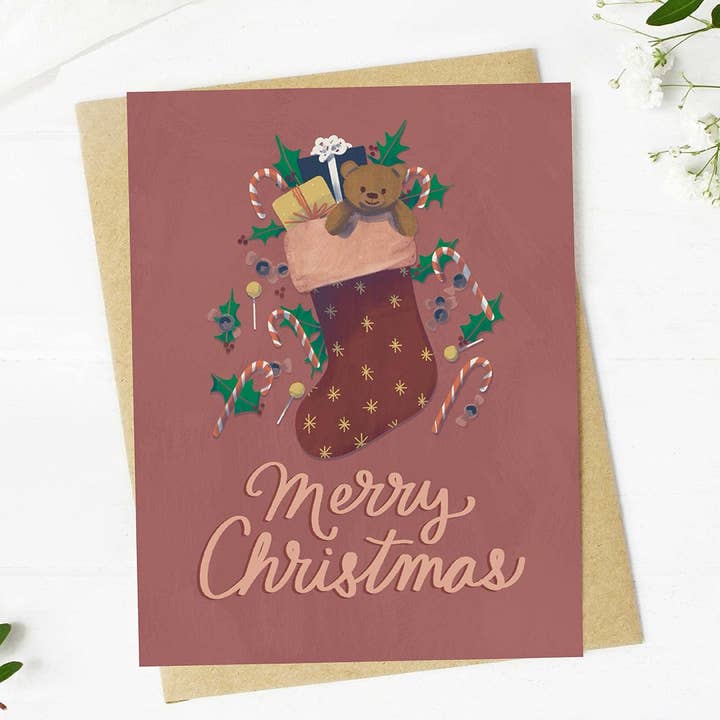 Merry Christmas Stocking With Gifts Card (Christmas Card) for wholesale by Big Moods