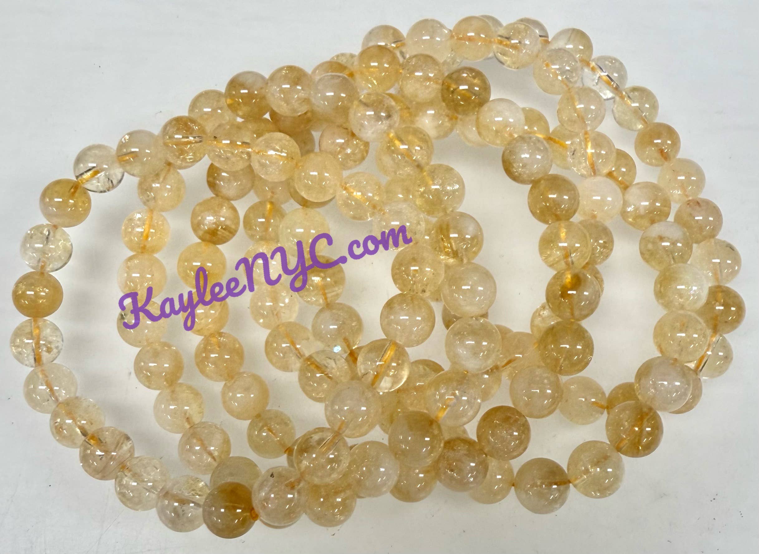 KayleeNYC - Wholesale Beaded Bracelet - Citrine 8mm 7.5” Crystal Stretch Bracelets5
