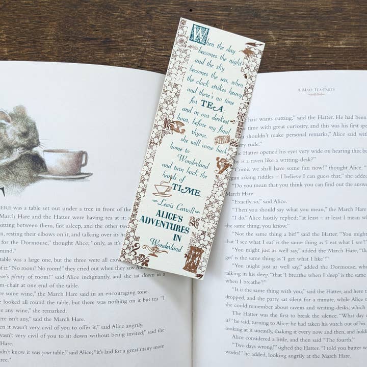 Alice's Adventures in Wonderland Letterpress Bookmark for wholesale by Tussie Mussie Press