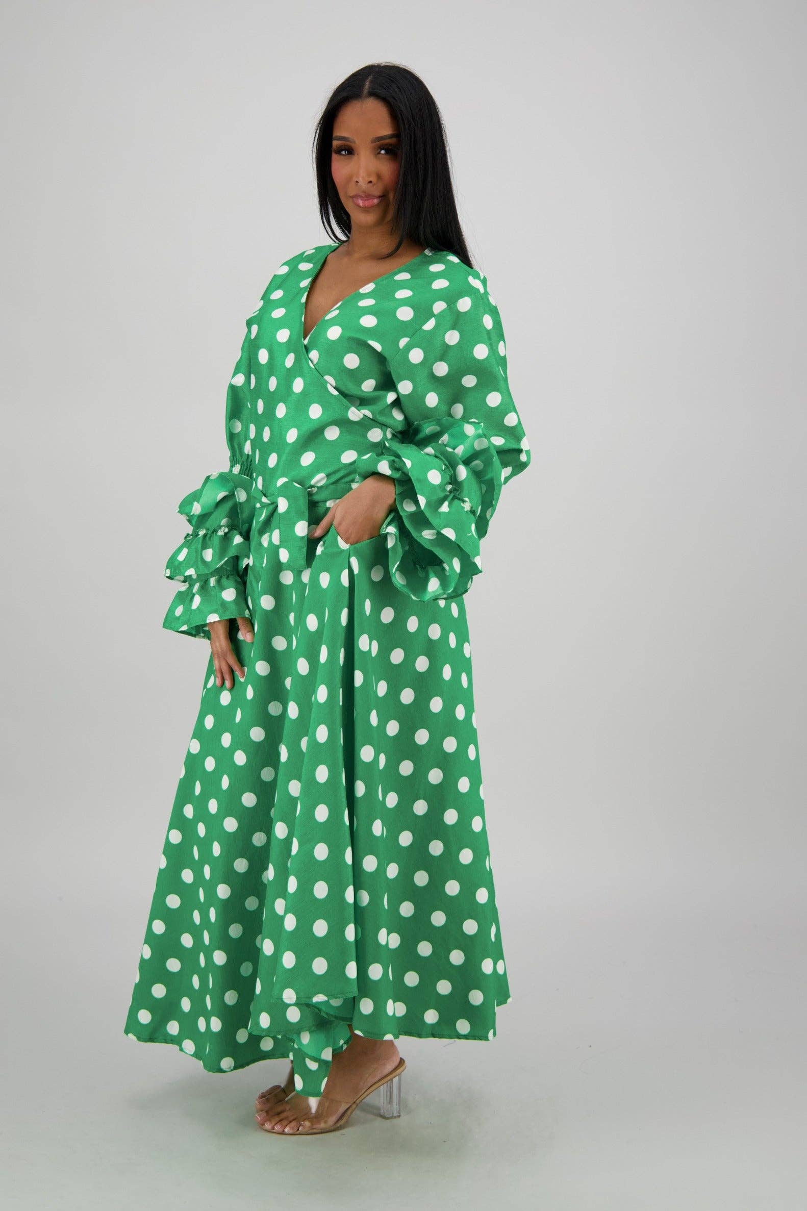 Advance Apparels - Wholesale Dress - Women's - Polka Dot Wrap Dress (3 Colors) 241624-B09013