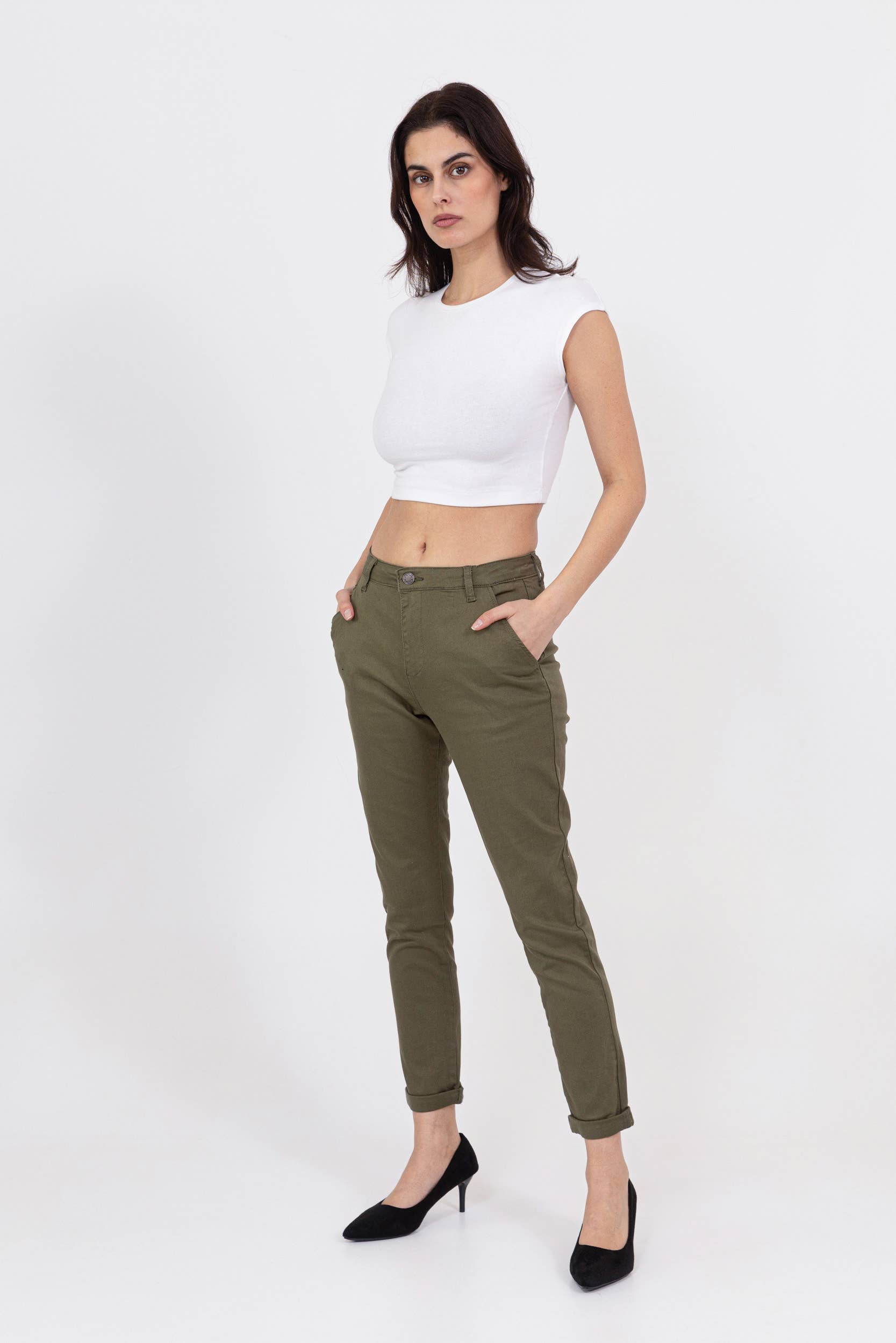 Nina Carter - Vente Pantalon – femme - Pantalon chino stretch taille haute confort Nina Carter J25031