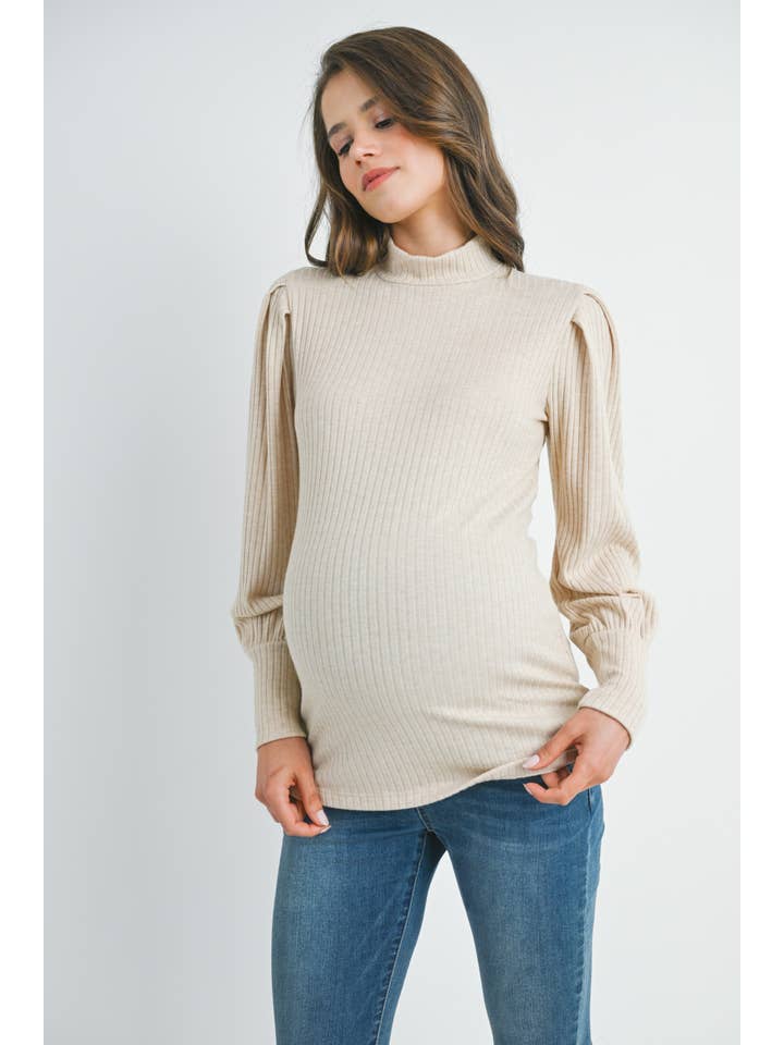 Hello Miz - Wholesale Top - Maternity - Ribbed Mock Neck Puff Sleeve Maternity Top1