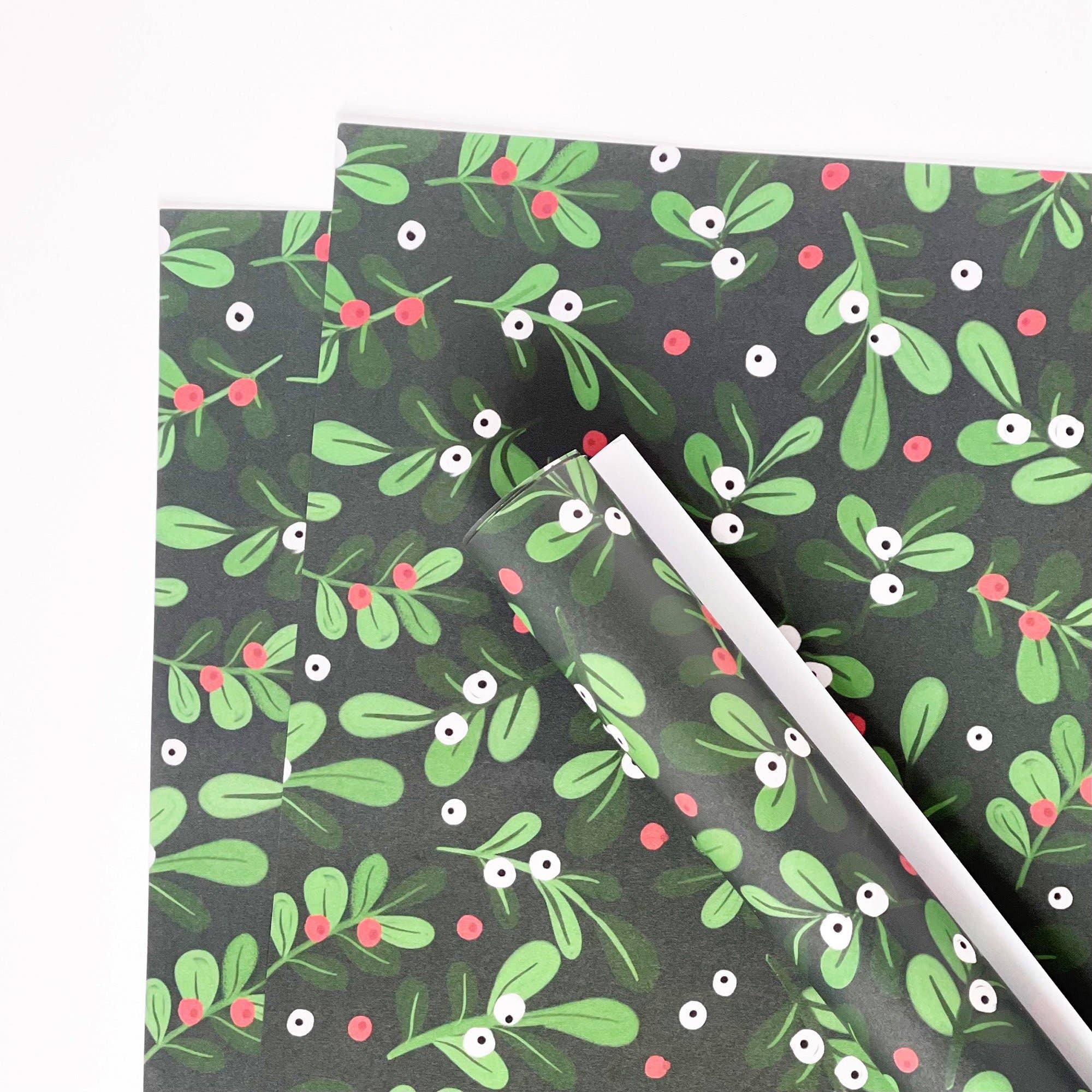 Lomond Paper Co - Wholesale Flat wrap - Christmas GREEN Mistletoe Gift Wrap2