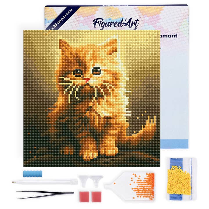 Mini Diamond Painting 25x25cm - Fluffy Orange Kitten for wholesale by Figured'Art