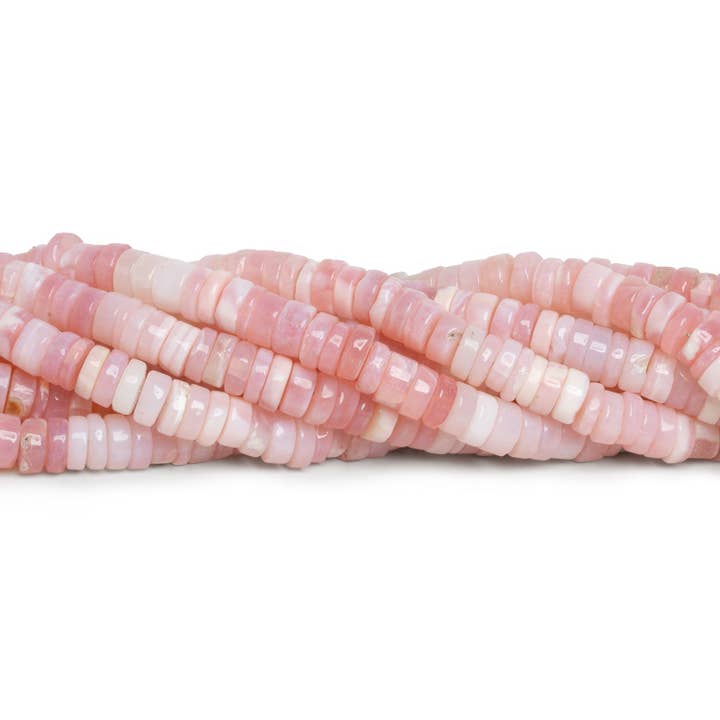 Perline Heishi lisce in opale rosa, 7-8 mm, 40,6 cm, 115 per la vendita all'ingrosso da parte di The Bead Traders