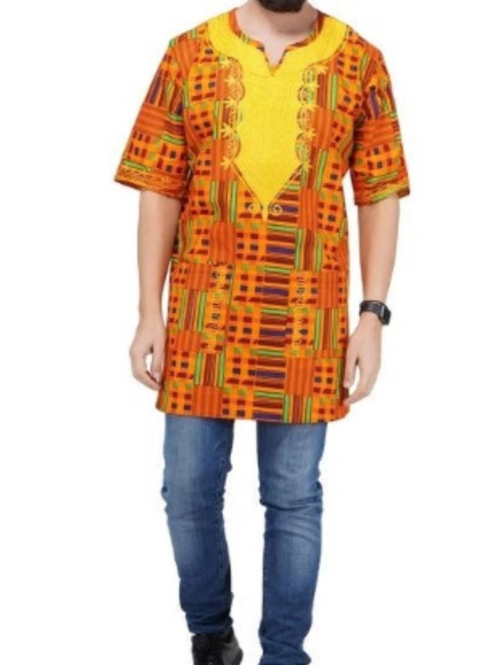 India Batik - Wholesale Tunic - Men's - Kente Tunic Shirt / Men/ Unisex/ Plus