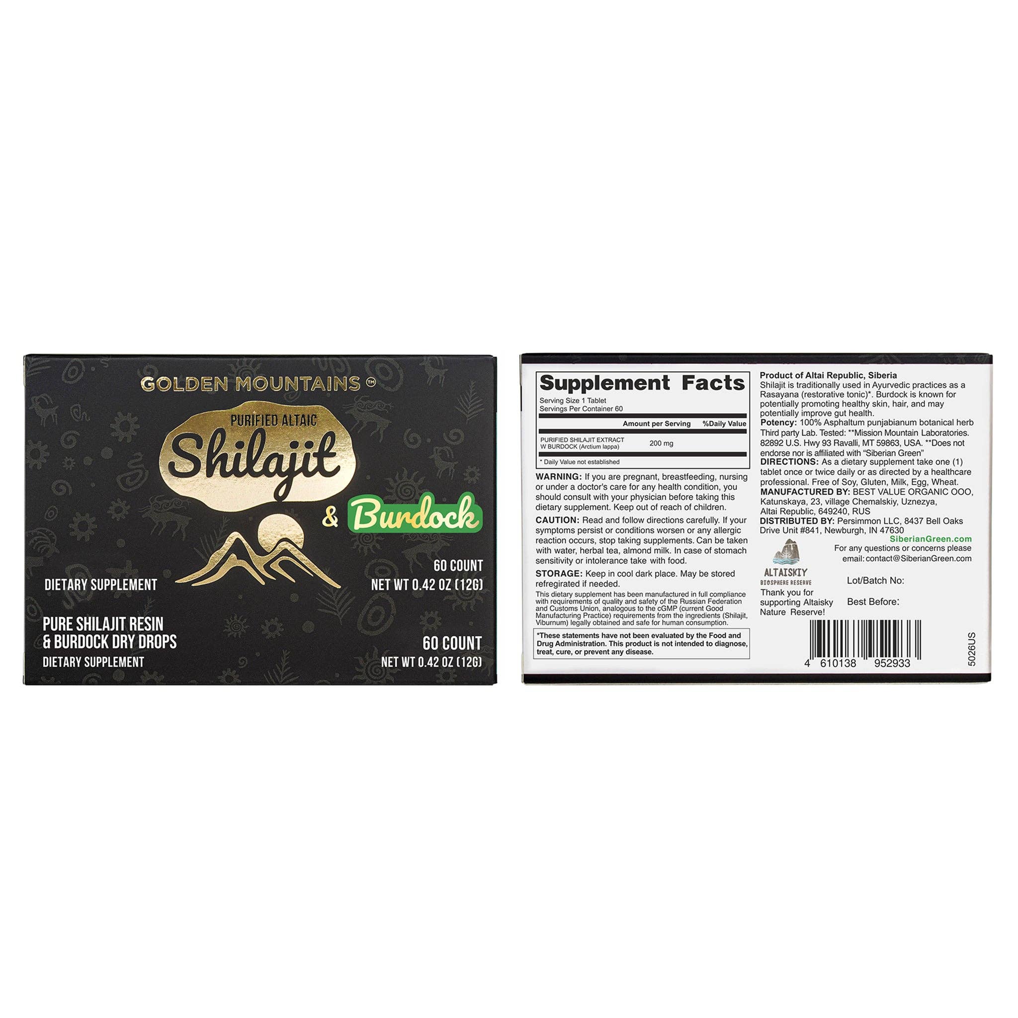SiberianGreen – Großhandel Nahrungsergänzungsmittel/Vitamin zum Einnehmen – Sibirische Grüne Shilajit-Trockenperlen mit Klettenwurzelextrakt | Altai Goldene Berge | 60 x 200 mg6