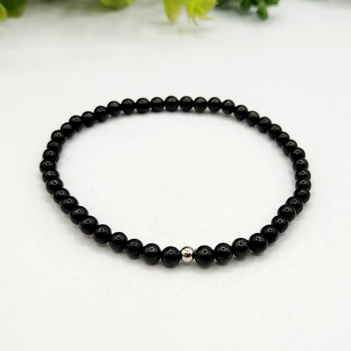 Meraki Gemstones - Wholesale Beaded Bracelet - Shungite Stretchable Bracelet 4mm Beads-8"L (EMF Protection)