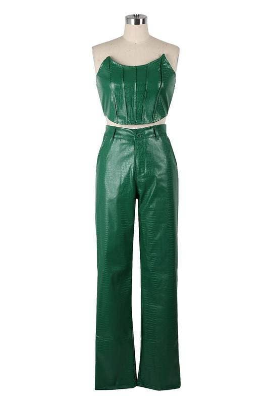 Queen Fashion - Wholesale Top & Pant Set (NOT Loungewear) - Women's - faux leather tube top and pants set6