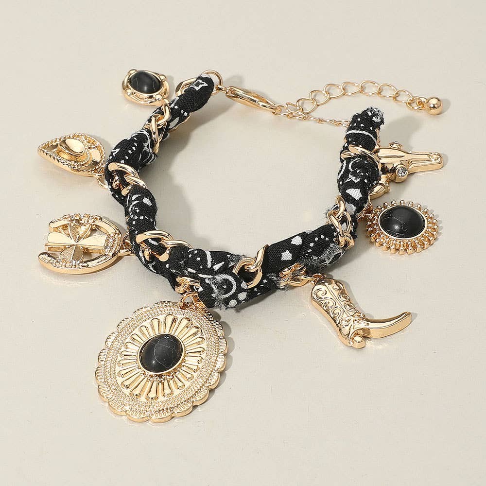 Sensibling Corp. - Vente Bracelets à breloques/pendentifs - Bracelet chaîne en tissu avec breloque bottes et chapeau de cowboy occidental2