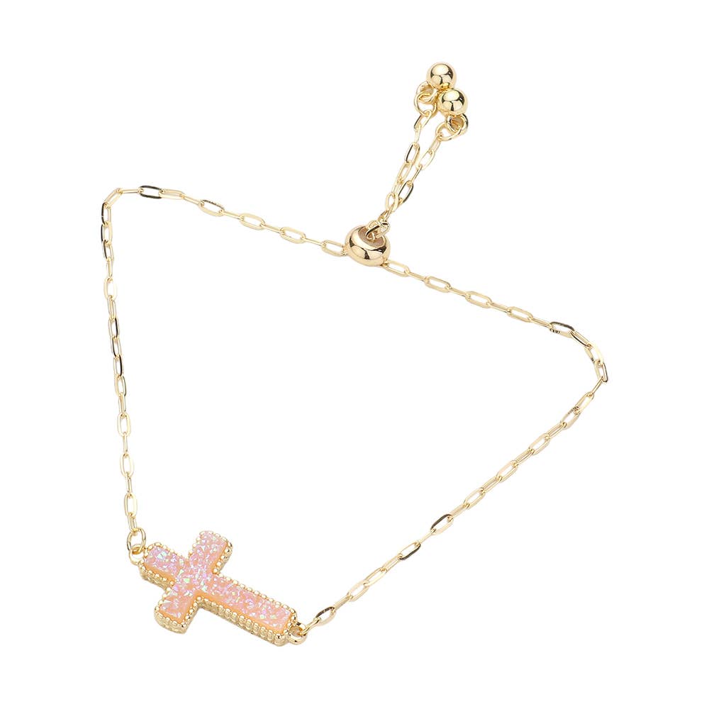 Sensibling Corp. – Pulseira com pendente por atacado – Pulseira Ajustável com Druza Cruz e Fecho de Puxar11