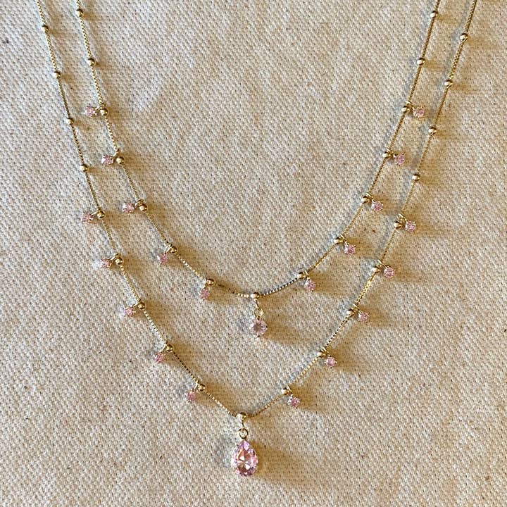 GoldFi - Wholesale Pendant/charm necklace - 18k Gold Filled Double Teardrop Nude Pink Necklace1