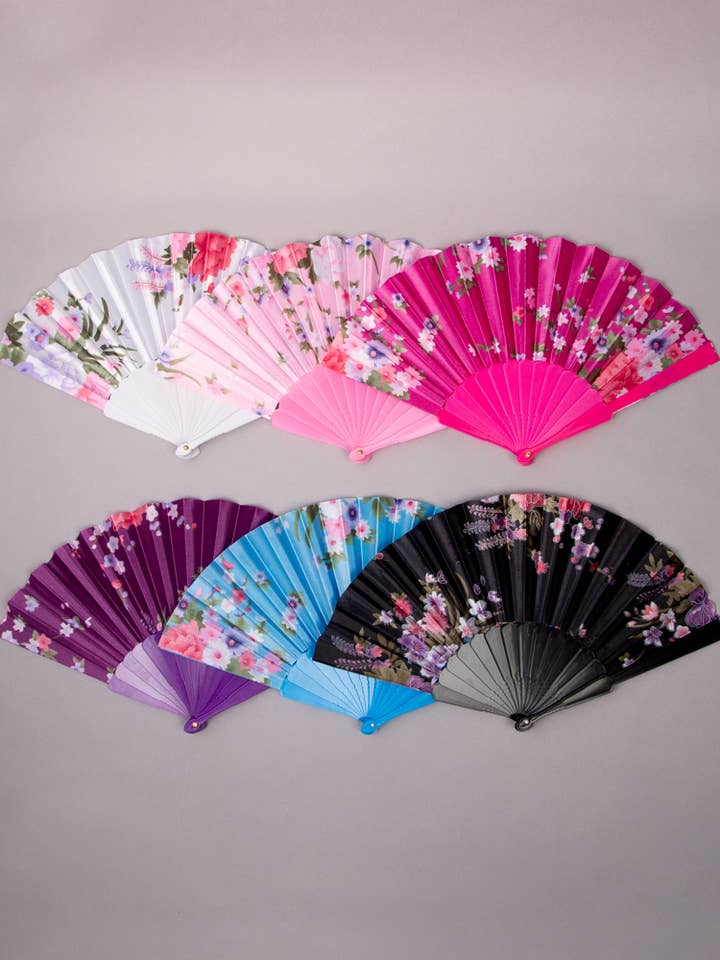 12 Pc Floral Botanical Print Fan Set for wholesale by SP Sophia Collection