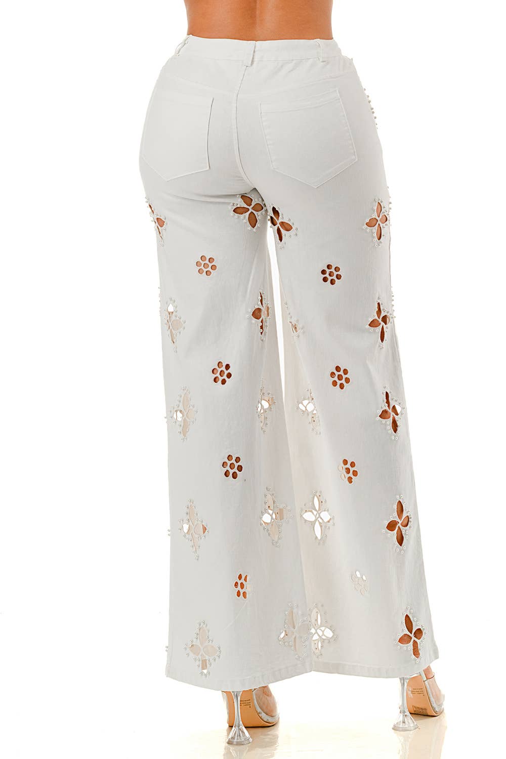 SALT - Vente Pantalon – femme - (SP5058)Pantalon large à découpes florales en perles5