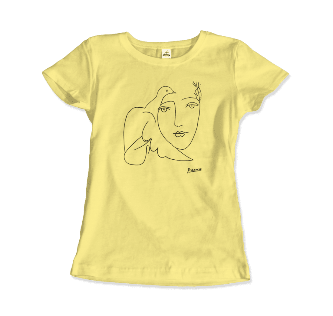 Art-O-Rama Shop – wholesale T-shirts med screentryck – Unisex – Pablo Picasso Peace (duva och ansikte) konstverk T-shirt12