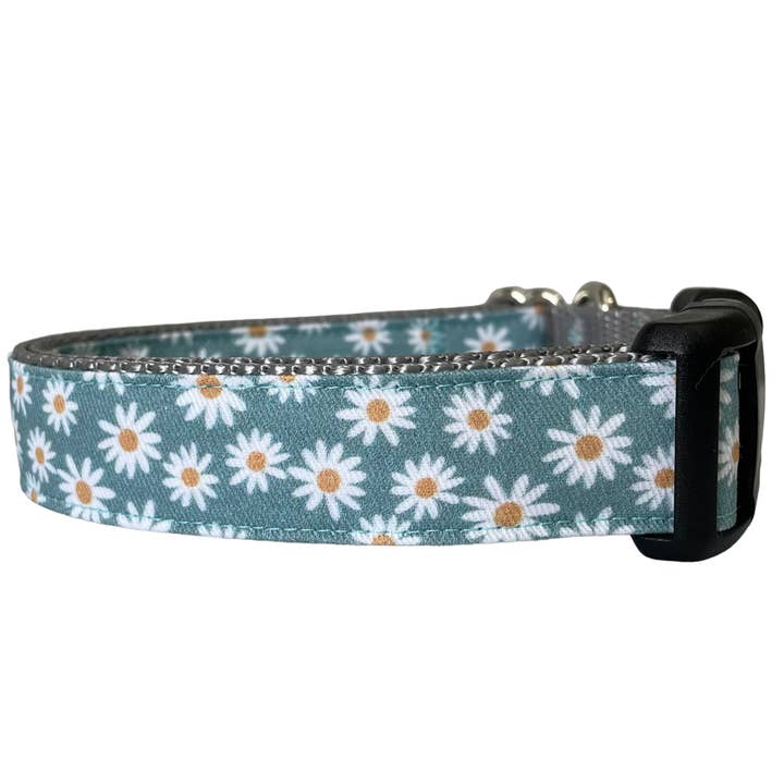 Daisy Dog Collar in Dusty Blue, Pet Collar, Floral, Girl for wholesale by Sew Fetch Dog Co