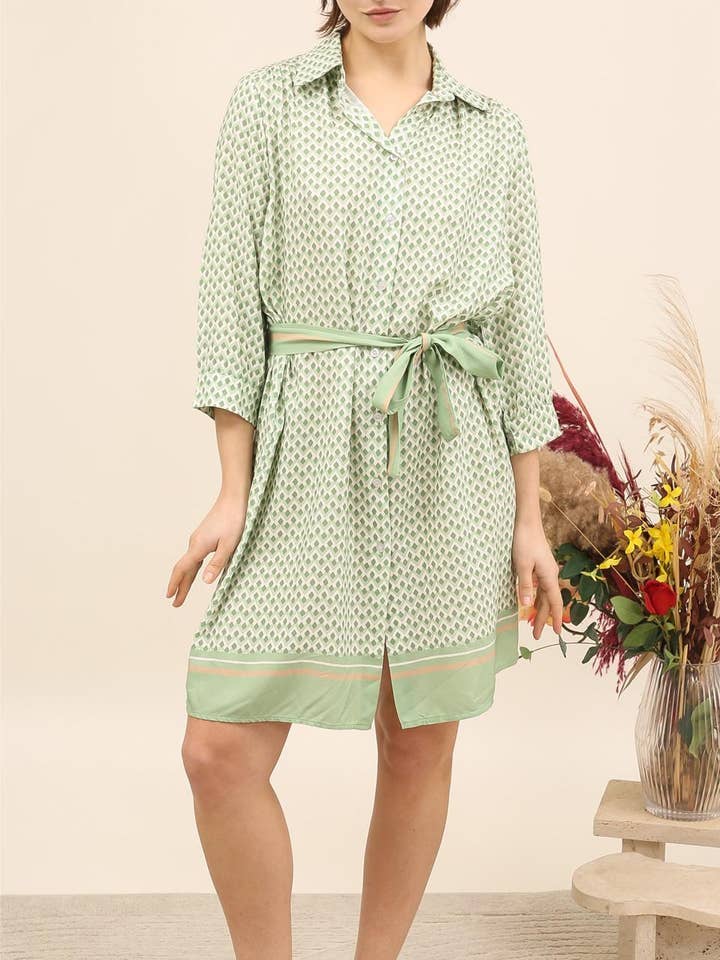 Vestido Camiseiro curto com estampado geométrico Art 39250 por atacado de Nota bene