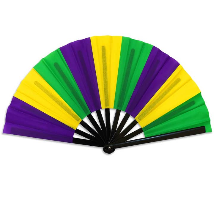 Abanico de Mano Grande Mardi Gras (Rayas) para venta al por mayor de Flags Importer
