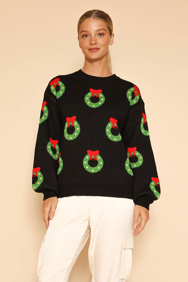 Multi noir Pull en tricot avec couronne de Noël en vente sur Faire