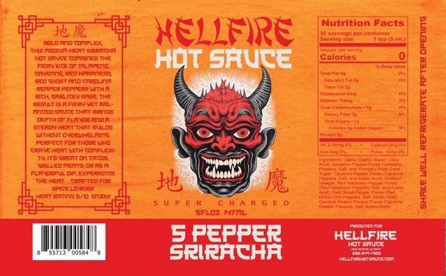 Hellfire Hot Sauce Inc - Wholesale Hot Sauce - NEW! Hellfire 5-Pepper Blend Sriracha Sauce 5oz bottle4