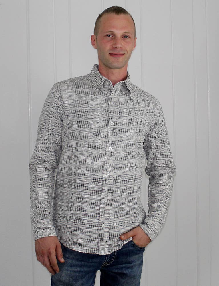 Passion Lilie - Wholesale Button Down Shirt - Men's - Grey Timeless Ikat Men's Button Down Shirt1
