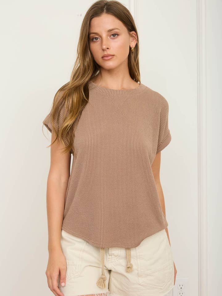 Blu Pepper - Vendita all'ingrosso Top in maglia - Donna - TOP IN MAGLIA A MANICHE CORTE CON POLSINI E SCOLLO ROTONDO A COSTE16