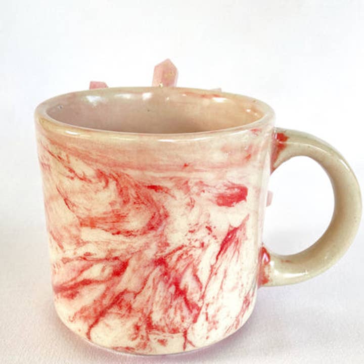 The Tangerine Store - Vendita all'ingrosso Tazza - Set di 2 | Tazza grande in ceramica effetto marmo rosa personalizzata per caffè/tè/succo con quarzo rosa/agata placcato oro semi-prezioso | 11 oz/325 ml
