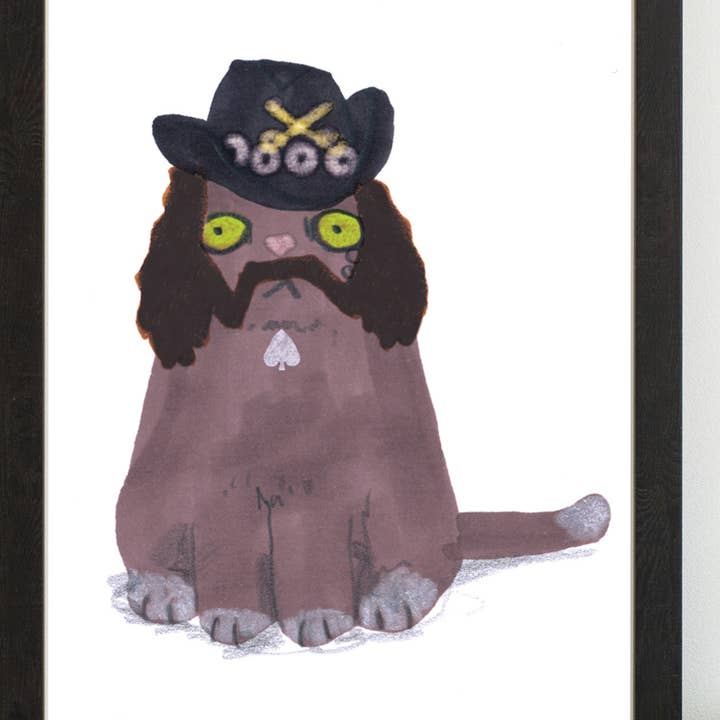 Imprimé perruque et chapeau Cat In Lemmy pour la vente par Jo Clark Design