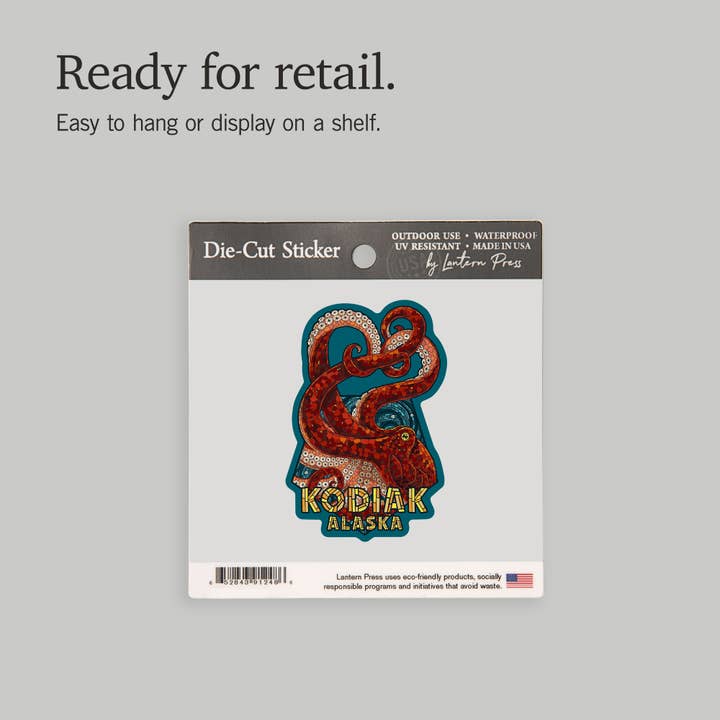 Lantern Press - Wholesale Sticker - Vinyl Sticker Kodiak, Alaska, Octopus Mosaic6