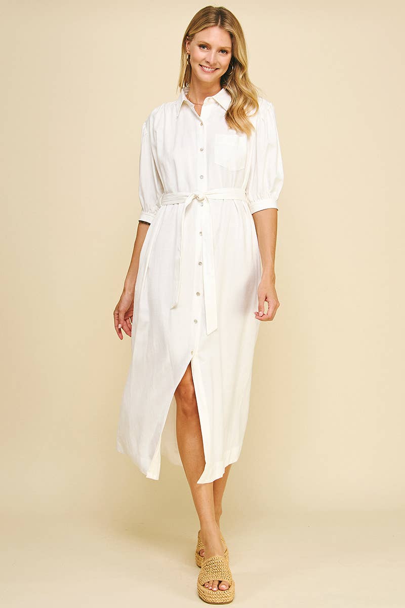 PINCH – Großhandel Kleid – Damen – EINFARBIGES MIDIKLEID AUS LEINEN - 5723D12