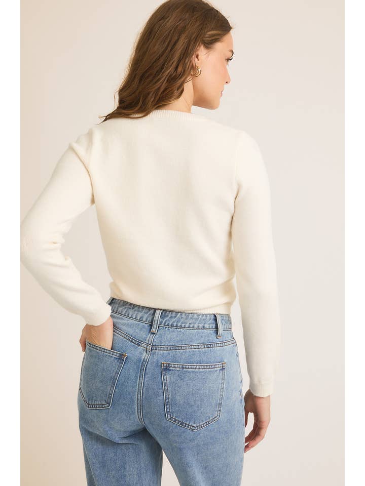 CREAM ROUND NECK LONG SLEEVE BOWS ON FRONT SWEATER for wholesale on Faire