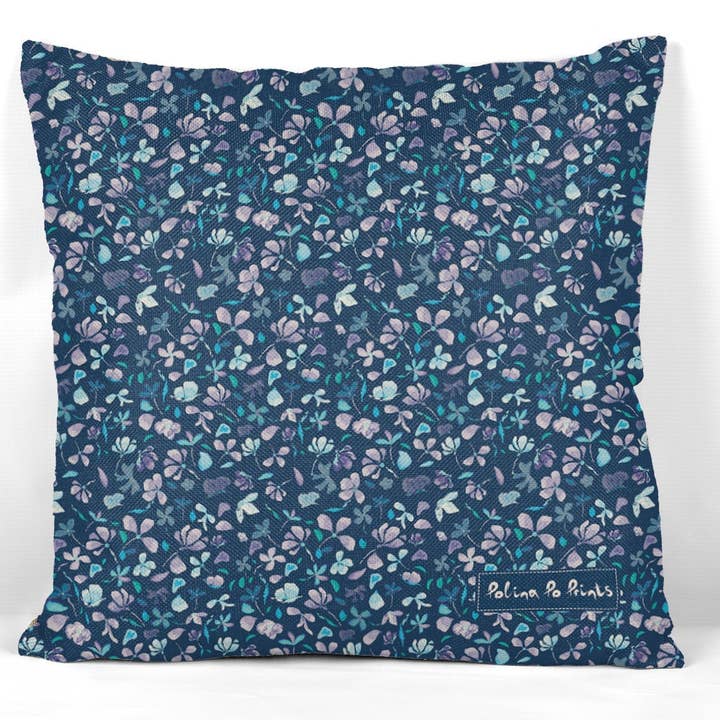 FLORAL PILLOWCASE, Blue throw pillows for couch. Dorm decor for wholesale by Polina Po Prints