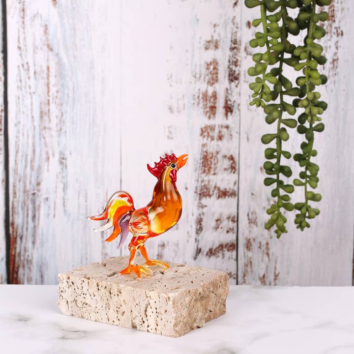 Adamodart - Wholesale Decorative Figurine - Glass rooster figurine, bird decor, display, lampwork, hen