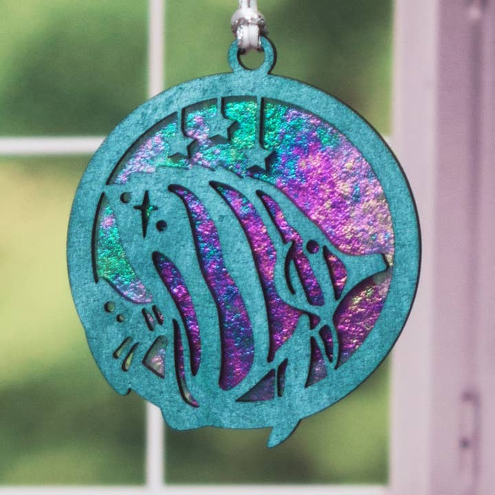 Butterfly Fish Ornament - Wood & Glass for wholesale by Dee Janssen GlassWorks