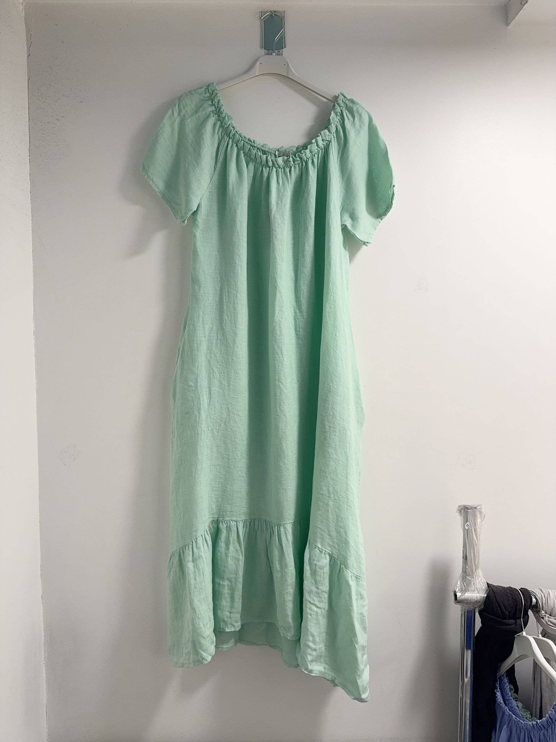 Happy look - Wholesale Dress - Women's - Long Linen Dress with Short Sleeves and Elastic Collar12