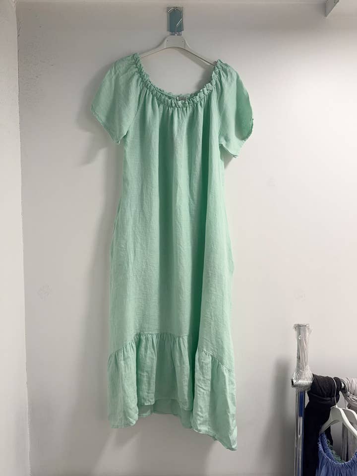 Happy look - Wholesale Dress - Women's - Long Linen Dress with Short Sleeves and Elastic Collar12