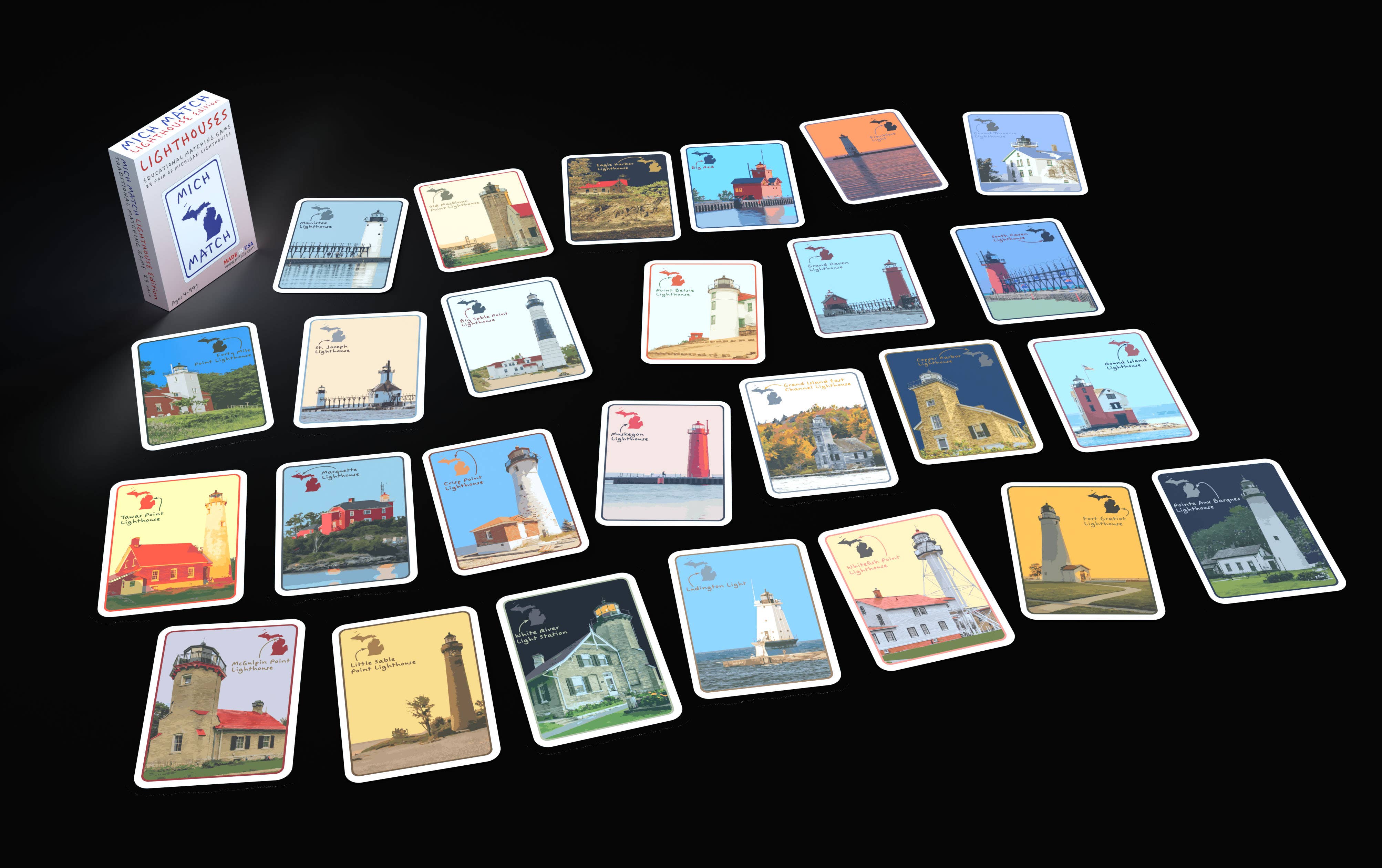 Phil Stagg Photography - Wholesale Brain Game - Kids - MICH MATCH - LIGHTHOUSE EDITION - Educational Matching Game1
