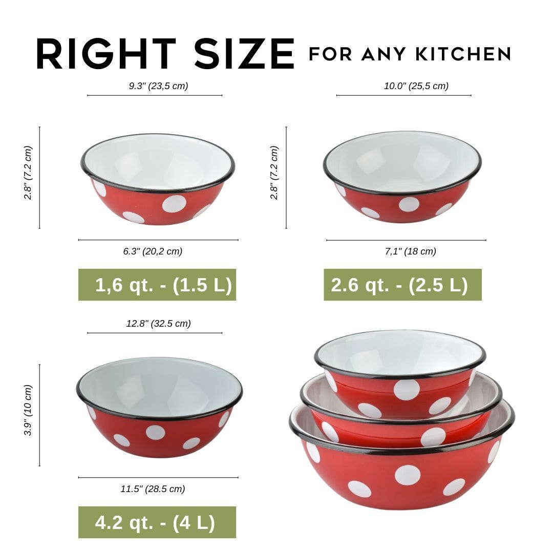 STP - Wholesale Bowl - Polka-Dot Enamel Steel Bowl Set of 3 (1.6+2.7+4.2-qt)1